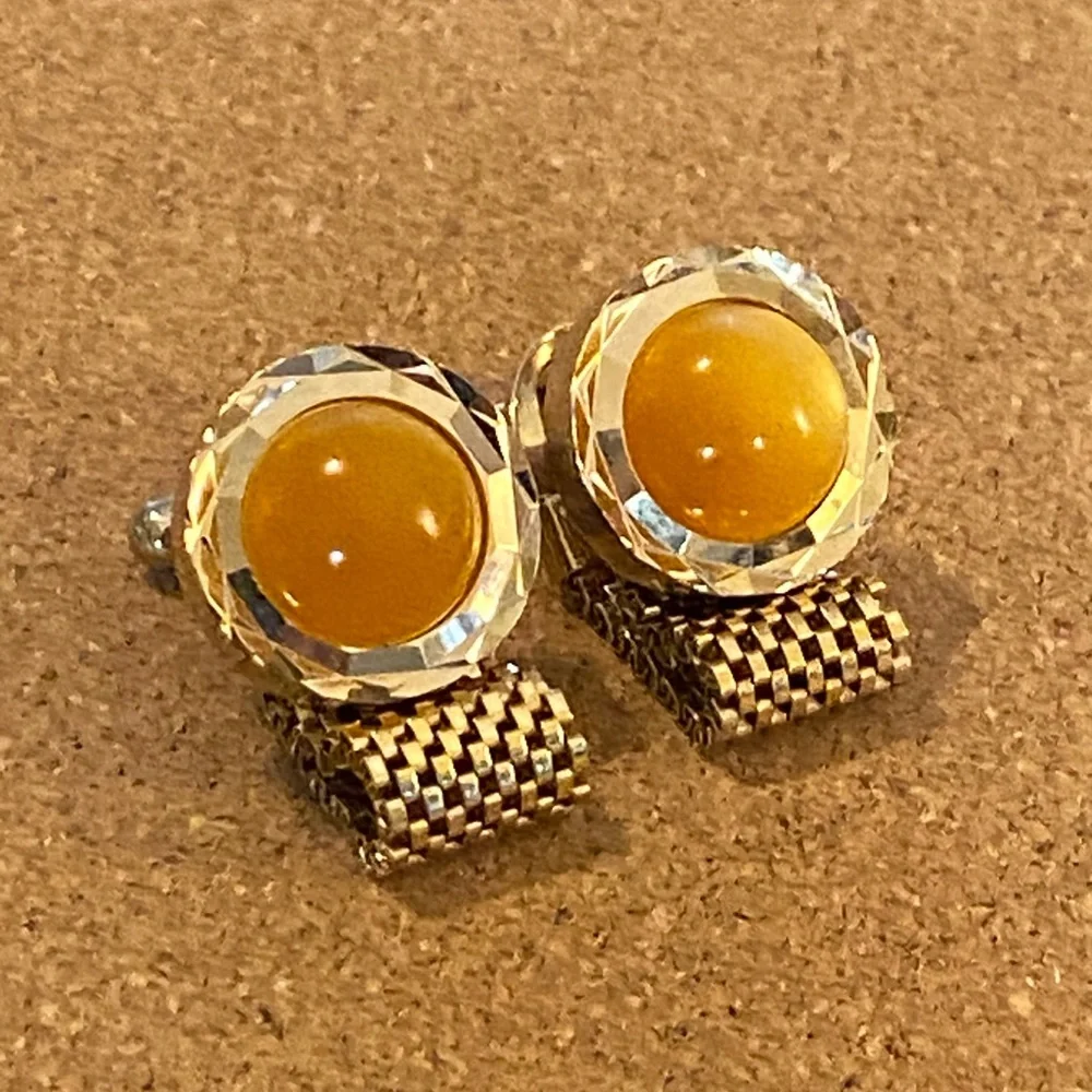 Vintage Gold and Yellow Mesh Wrap Cufflinks